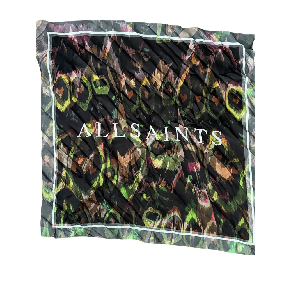 AllSaints Anew Square Silk Scarf Black Multi Abstract Print AS101726C-975 NWT
